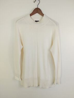 Talbots Mock Neck Knit Sweater White Size Lp